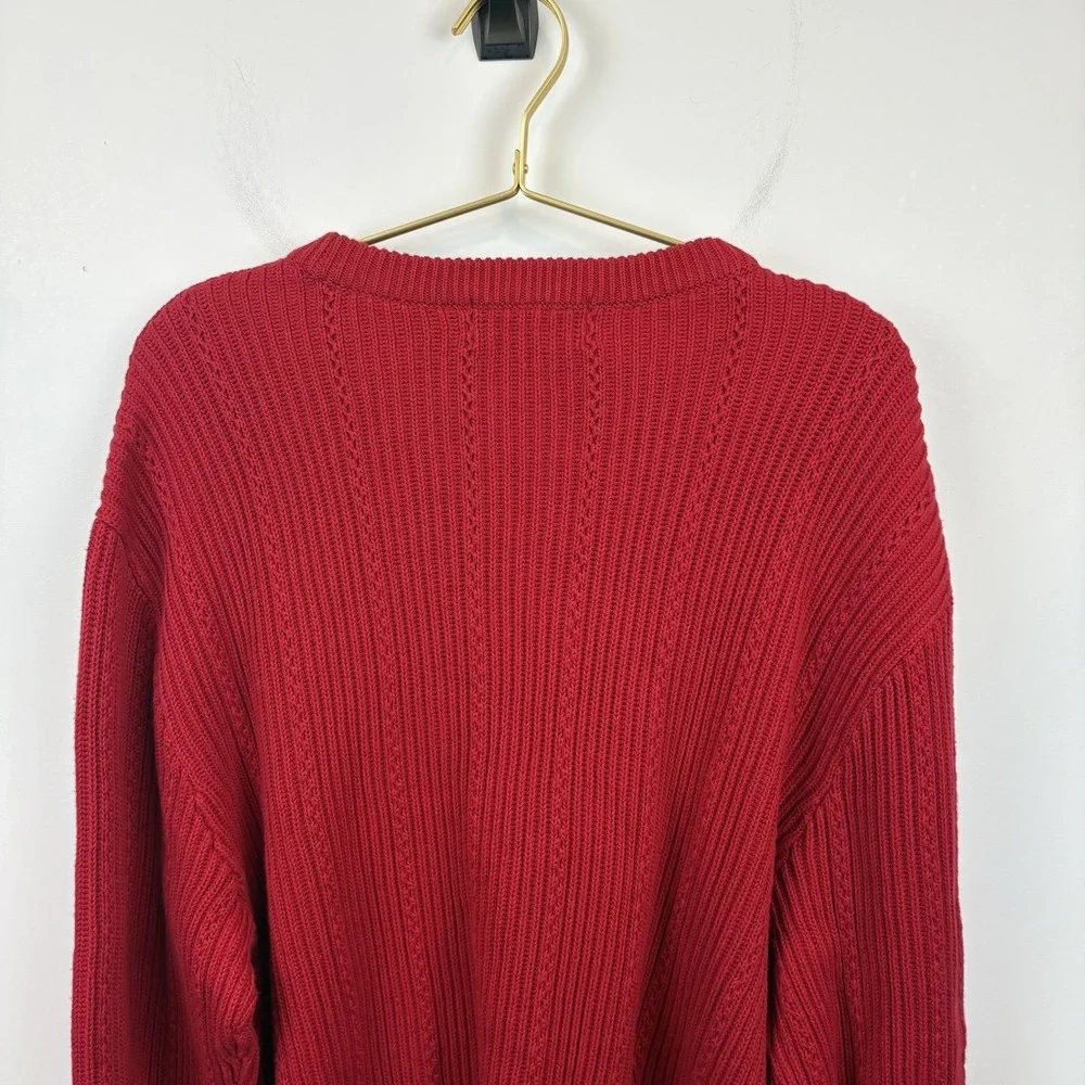 NWT VTG Deadstock Chaps Ralph Lauren Red Holiday Knit‎ Sweater 100% Cotton Sz L